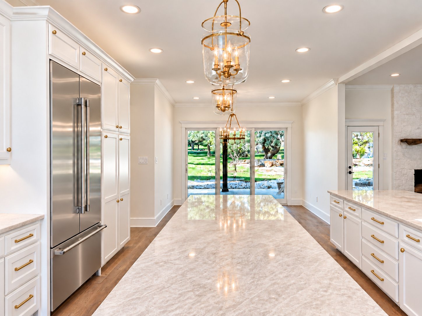 Kitchen island and lanterns of the Traditional home renovation by Kreifels Construction